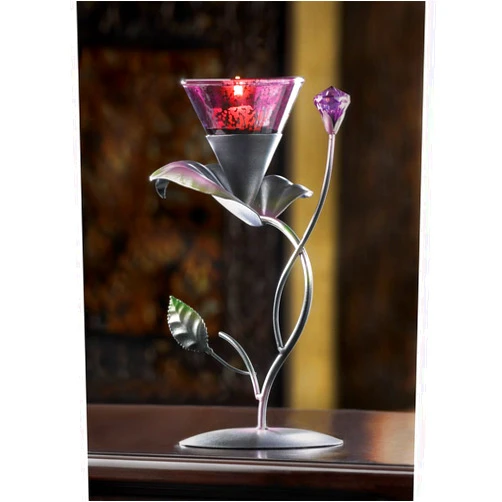 Cicony wakatobi Tealight Candle Holder w/Dusty Lilac Lily Pad on Vine Stem Stand