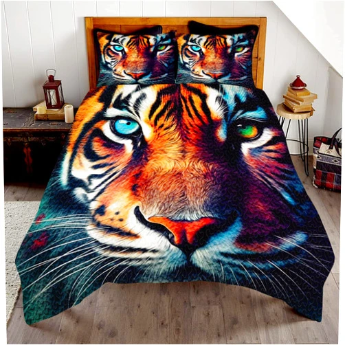 Jeminise Tiger Quilt Bed Set – White Tiger Print Quilt Set Full Twin Queen, Quilt Throw Blanket Tiger Animal Print Bedding, Farmhouse Quilt for Bedroom (Tiger D3, 5 Sizes)