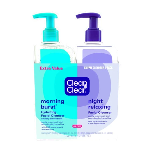 Clean & Clear 2-Pack Day & Night Daily Face Cleansers, Morning Burst Hydrating Facial Cleanser & Night Relaxing Deep Cleansing Face Wash, Oil-Free & Won't Clog Pores, 2 x 8 fl. oz