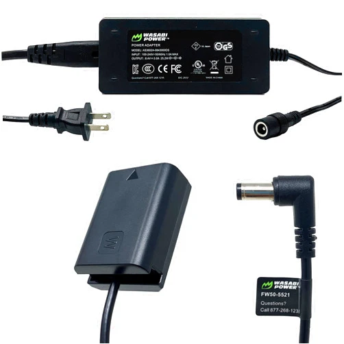 Wasabi Power DCC-FW50 Dummy Battery DC Coupler & AC Adapter for Sony AC-PW20 NP-FW50 and Sony Alpha A7 II A7R II A7S II A37 A55 A6000 A6100 A6300 A6400 A6500 NEX-5 NEX-6 NEX-7 RX10 II III IV ZV-E10