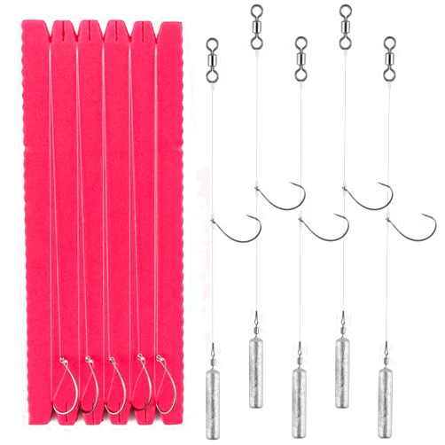 Dr.Fish 10 Pack Drop Shot Rig/Texas Rig with Rolling Barrel Swivel Hook Leader Bullet Sinker Snell Fluorocarbon Fishing Line Sinker Plastic Worm for Bass Fishing Wacky Freshwater