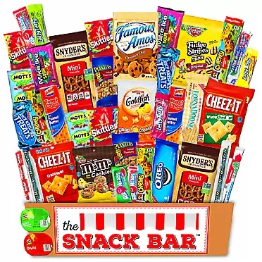 The Snack Bar - Snack Care Package (40 count) - Variety Assortment with American Candy, Fruit Snacks, Gift Snack Box for Lunches, Office, College Students, Road Trips, Holiday Gifts