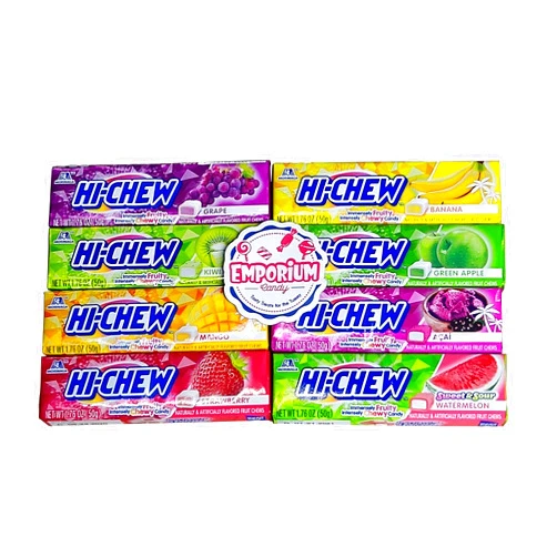 Emporium Candy 8 Flavor Assortment - 1 15 Piece Bar of Strawberry Grape Mango Green Apple Banana Acai Kiwi Watermelon