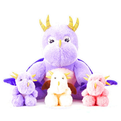 EARTHSOUND Dragon Mom and Baby Stuffed Animal Mommy Plush Dinosaur Toy,13”Cute Small Mama Soft Toy with Little Babies,Family Set Gift for Kid (Dragon)