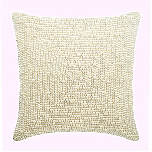 The HomeCentric Pillow Cover, Toss Pillow Covers, Pillow Covers Pack of 2, 14x14 inch (35x35 cm) Ivory, Silk Throw Pillow Covers, Handmade Pillow Covers, Contemporary, Abstract Easter - Pearl World