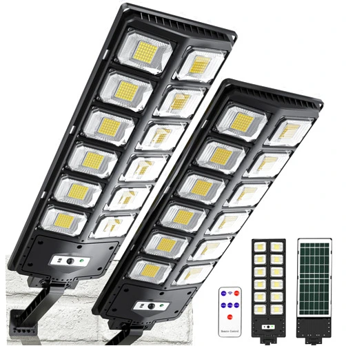 Ehoquis 2 Pack Solar Lights Outdoor, 10000LM 504 LEDs Solar Street Lights Outdoor Waterproof, Dusk to Dawn Street Lights Solar Powered with Motion Sensor and Remote Control for Yard, Fence, Garden, Patio