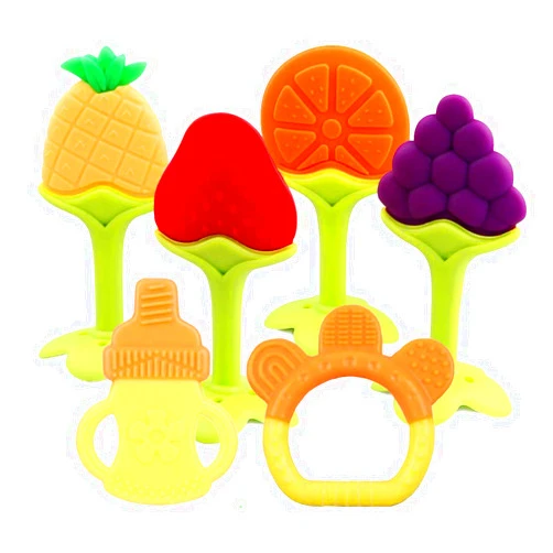 YIYEE Baby Teething Toys 6 Packs BPA Free Silicone Baby Teethers, Freezer Safe Organic Infant Teething Toys Soft & Textured for Natural Brain Development