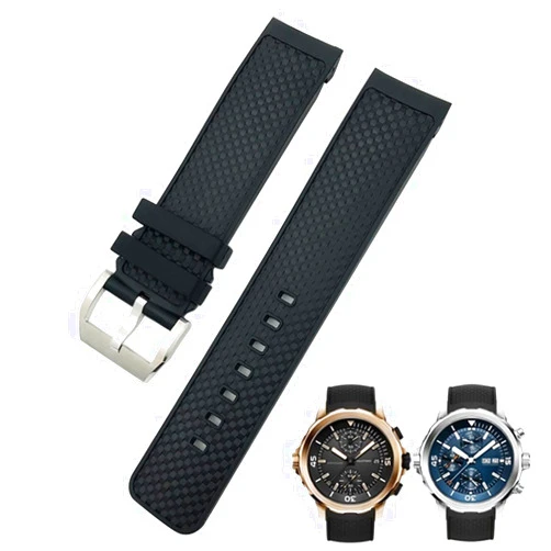 OFWAX 22mm Fluorine Rubber Watch Strap Soft Black Blue Watch Bands for IWC AQUATIMER FAMILY for Men Bracelet
