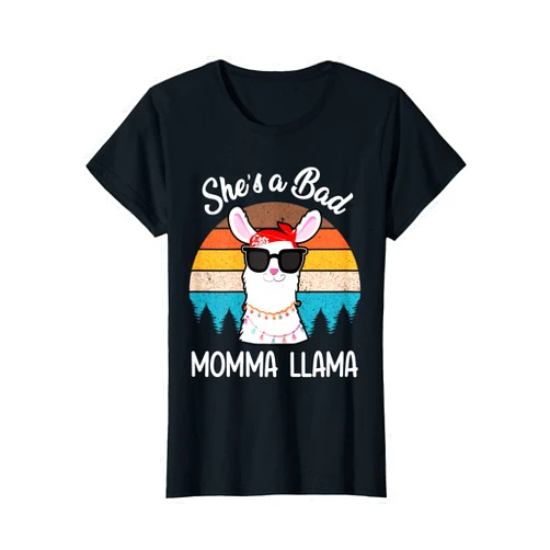 Funny Family Bad Llama Mothers Day Retro She's a Bad Momma Llama Funny Mama Mothers Day Gift T-Shirt