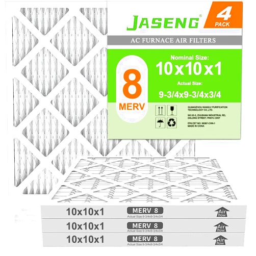 JASENG 10x10x1 Furnace Air Filters 4 Pack, MERV 8 MPR 600 & FPR 5 Filtering, HVAC Air Filter Replacement (exact dimensions: 9 3/4