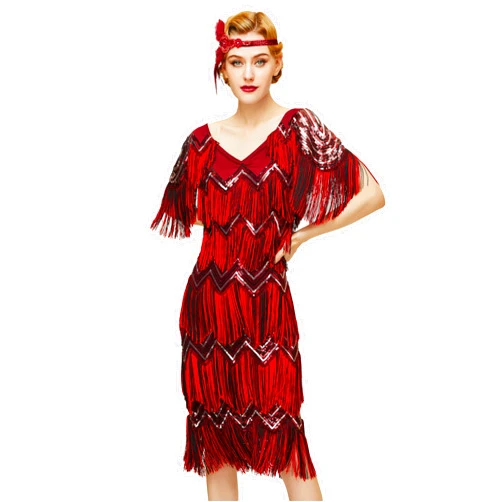 BABEYOND 1920s Flapper Dress for Women – Multi Fringed Sequin Dress with Sleeves for Great Gatsby Party
