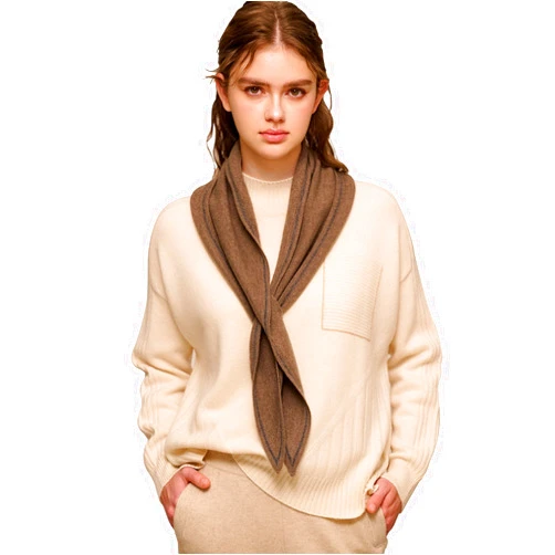 YUONNY Women Contrast Color Triangle Neck Scarf 30% Cashmere & 70% Wool, Small Diamond Shape Knitted Neck Scarves, Ladies Lightweight Collar Cross Scarf Soft Warm Knit Neckerchief, Best Gift Curry