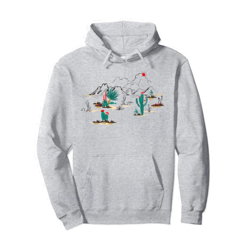 Vintage Flora Tees Vintage Desert Sunset Cactus Retro Vibe Landscape Pullover Hoodie