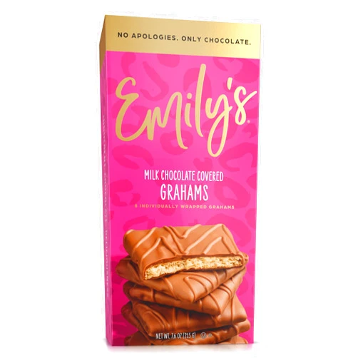 Emily's Milk Chocolate Covered Graham Crackers, Thin & Crunchy Texture, No Artificial Flavors or Colors, Individually Wrapped, 7.6oz