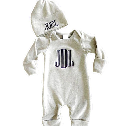 Handmade Personalized Baby Romper and Hat, Embroidered Monogrammed Newborn Baby Coming Outfits Custom Infant Baby Bodysuit Sleeper Baby Shower Gift (Style B)
