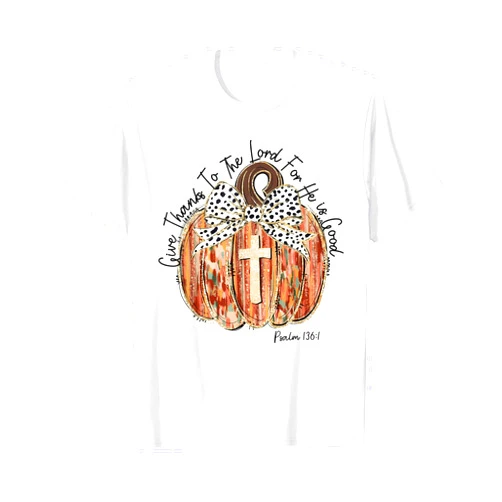 Funny Jesus Outfits Gifts for Women Men Floral Give Thanks To The Lord Jesus Christian Boho Pumpkin T-Shirt