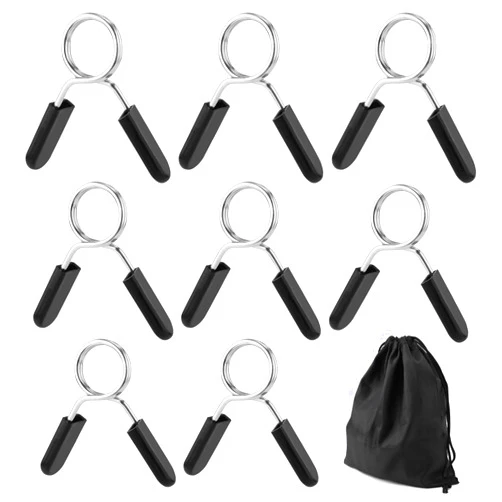 PEUTIER 8pcs 1 Inch Barbell Clamps, Stainless Steel Weight Bar & Fitness Bar Clips with Storage Bag Spring Collar Clips for Weight Lifting Dumbbell Gym Equipment Strength Training Accessory