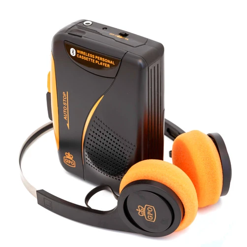 GPO W/938B/BT Personal Cassette Player Recorder Bluetooth WirelessWith Built-in Speaker Includes Bluetooth Headphones (Black/Orange)