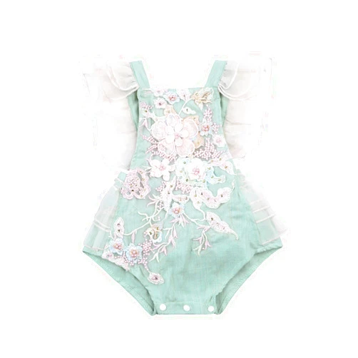 Yccutest Newborn Infant Baby Girl Onesie Romper Lace Ruffle Tulle Flower Sleeveless Bodysuit Birthday Outfit Toddler Jumpsuit