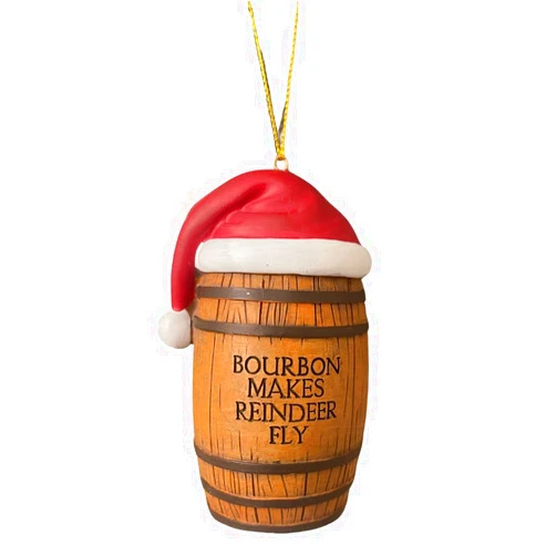 Barrel Down South Bourbon Whiskey Christmas Ornament – 3 x 6 in., Resin Tree Decorations with Hanging Loop, Funny Quote, Santa Hat | Funny Bourbon Gift | Christmas Decor Items