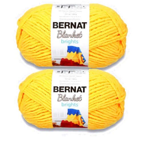 Bernat Blanket Brights School Bus Yellow Yarn - 2 Pack of 300g/10.5oz - Polyester - 6 Super Bulky - 220 Yards - Knitting/Crochet