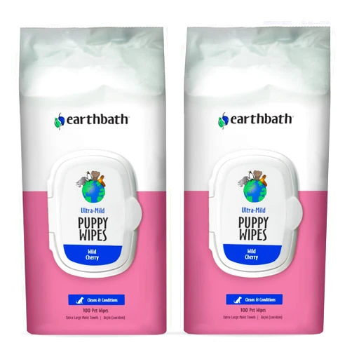 earthbath, Ultra-Mild Wild Cherry Puppy Wipes - Dog Wipes for Paws and Butt, Best Pet Wipes for Dogs & Puppies, Made in USA, Cruelty-Free Dog Cleaning Wipes - 100 Count (2 Pack)