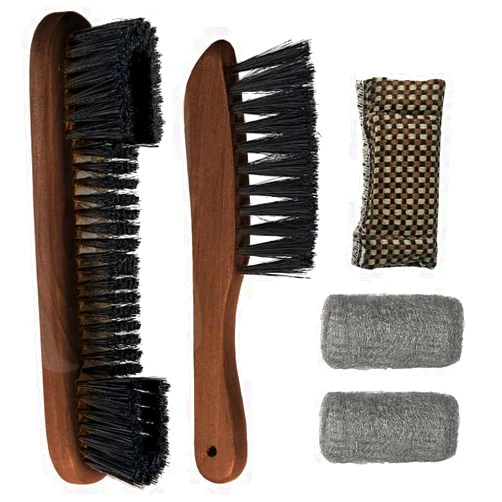 LAKINGO Pool Table Brush Set for Felt, 5 Kit Billiard Table and Rail Cleaning Accessories with 2 Wood Brush, 2 Ferrule Polish Cloths, Cue Shaft Cleaner Cloth