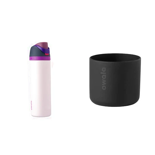Owala 32oz FreeSip Insulated Stainless Steel Water Bottle Bundle with Silicone Boot (Black)