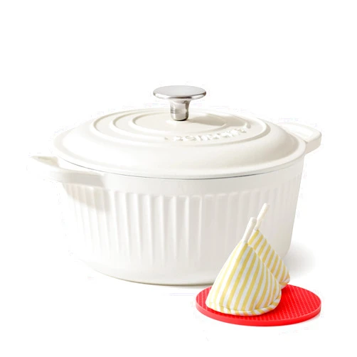 SENSARTE Enameled Cast Iron Dutch Oven Pot with Lid 3.5 Quart Heavy-Duty Round Dual Handles Kitchen Pot with Cotton Potholders & Silicone Trivet, Pot for Bread Baking, Stews, Braising, Roasting, Oven Safe, White