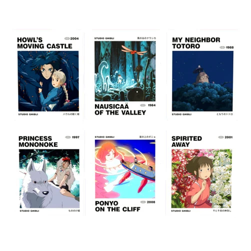 Ouroboros Art & Design - Studio Ghibli Anime Posters - Hayao Miyazaki - Wall Decoration - Pack of 6-300 GSM Paper - 8x10 inch (Unframed)