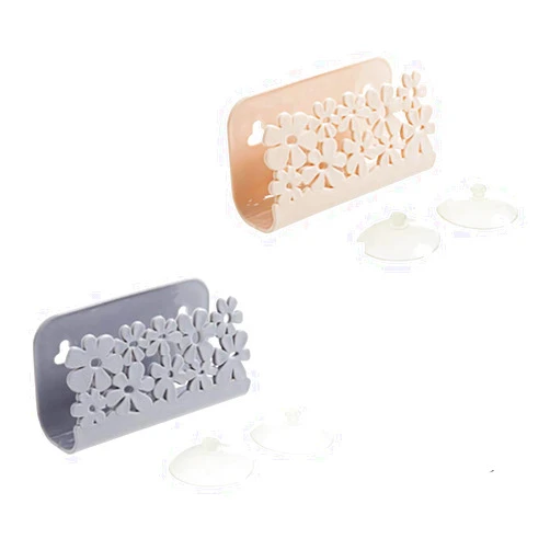 Nomija 2Pcs Sponges Holder Rack Kitchen Sink Organizer Caddy - Plastic Storage Basket Holder for Sponges, Soaps, Scrubbers (Gray & Beige)