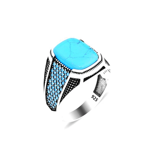 Mercan Silver Men Handmade Silver Turquoise Ring, Minimal Men Turquoise Ring, Ottoman Men Ring, Father Gift, 925k Sterling Silver Ring, Gift for Him