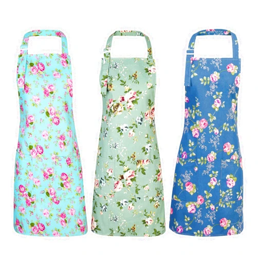 Auidy_6TXD 3 Pack Floral Aprons for Women, Adjustable Kitchen Aprons with 2 Pockets Vintage Cute Rose Floral Apron Chef Bakers Apron for Cooking Baking Gardening Apron Gift for Mom Wife Sister Grandma