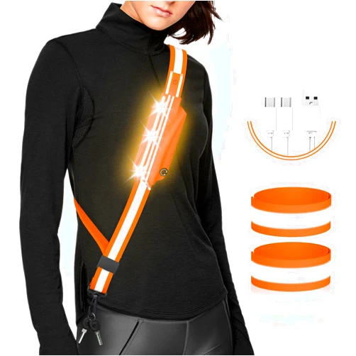 Ylzzrs LED Belt Reflective Sash for Walking at Night,High Visibility Adjustable Night Running Safety Gear,Light Up Running Belt Reflective Gear with Phone Bag/Armband for Runners Walkers Men Women
