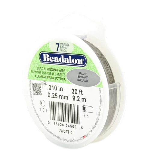 Beadalon 7 Strand Stainless Steel Bead Stringing Wire, 0.010 in / 0.25 mm, Bright, 30 ft / 9.2 m