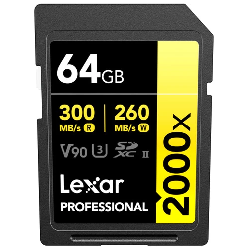 Lexar 64GB Professional 2000x SDXC Memory Card, UHS-II, C10, U3, V90, Full-HD & 8K Video, Up To 300MB/s Read, for DSLR, Cinema-Quality Video Cameras (LSD2000064G-BNNNU)