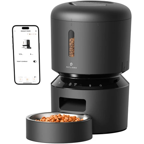 PETLIBRO Automatic Cat Feeder, 5G WiFi Automatic Pet Feeder with Freshness Preservation, 3L Timed Cat Feeders for Dry Food, Up to 48 Portions 10 Meals Per Day, Granary Pet Feeder for Cat/Dog, Black