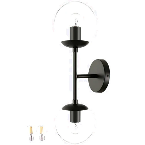 KoKo&Yukina Mid Century Modern Bathroom Vanity Light Matte Black Bathroom Vanity Light Fixtures Globe Sconce 2 Light Bathroom Vanity Light Gold Vanity Light Mid Century Wall Sconce
