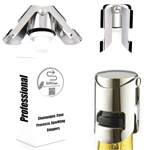 BGMAXimum Champagne Sealer Stopper, BGMAX 3 Pack Stainless Steel Sparkling Wine Bottle Plug Sealer Set with a Longer Sealing Plug, Gifts Accessories for Champagne