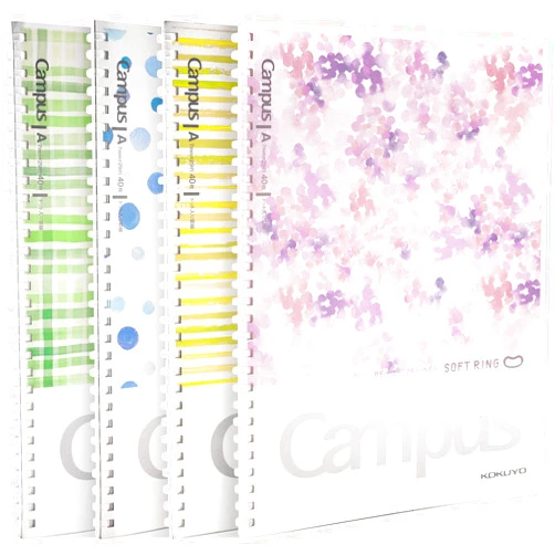 Kokuyo Spiral Notebook Journal, 4 Pack Campus B5 Soft Ring Notebooks with Dotted A 7mm Rule, 40 Sheets, Aesthetic 1 Subject Notebook in Blue Pink Yellow Green, College Office Note Taking. Japan Import