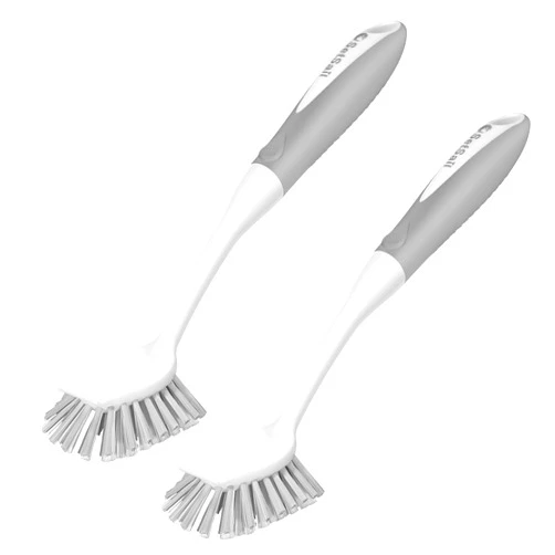 SetSail Dish Brush with Handle, 2 Pack Stiff Bristles Dish Scrubber with Built-in Scraper Dish Scrub Brushes for Cleaning Dishes, Pots and Pans, Kitchen Sink, Grey
