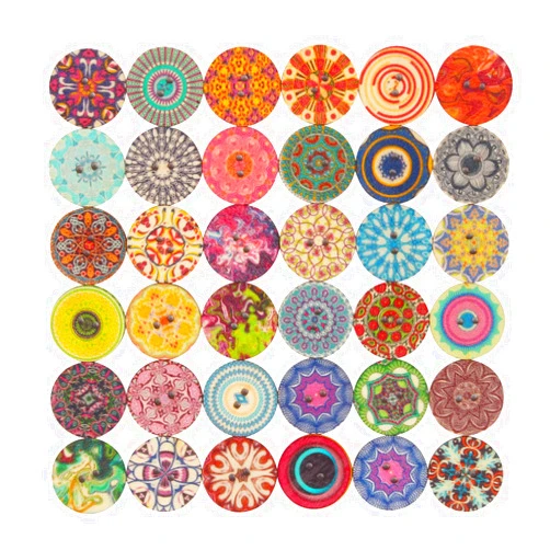 Mahaohao 100pcs Mixed Random Flower Painting Round 2 Holes Wood Wooden Buttons for Sewing Crafting 20mm