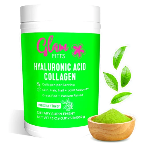 GlamFitts Collagen Protein Powder ,20g per serving Hyaluronic Acid Collagen ,13oz Collagen with Hyaluronic Acid for Hair Skin Nails Joint Support ,Multi Collagen Hyaluronic Acid Complex Vitamin C (matcha)
