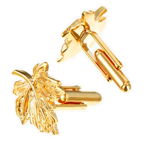 Amosfun 1 Pair of Maple Leaf Cufflinks for The Maple City Handsome Cufflinks for Men Metal Cufflinks for Wedding Bussiness Anniversary Birthday Gold