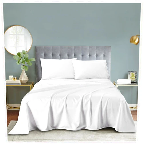 NATUREFIELD Bed Sheets Set Queen Size (4pc), Rayon Derived from Bamboo & Organic Cotton Blend 400 Thread, Silky Soft Cooling Sheets with Deep Pockets, Hotel Luxury Bedding Sheets & Pillowcases