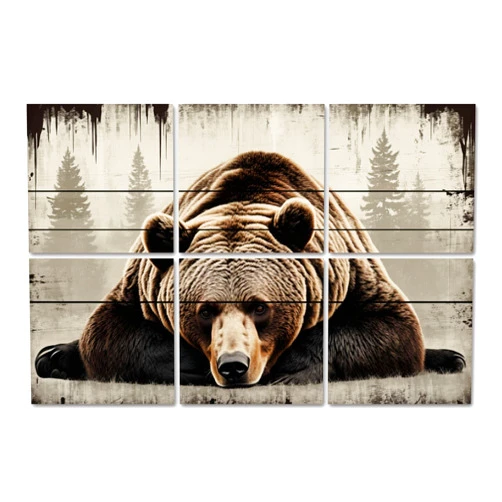 ODGNTEIVG Art Acoustic Panels Brown Grizzly Bear Vintage Forest Wildlife Animal Cabin Rustic Acoustical Soundproof Wall Panel with Self-Adhesive Decorative Sound Absorbing Panel Acoustic Treatment