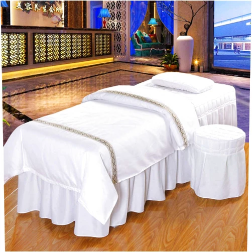 SL-DAM Massage Table Sheet Sets,Beauty Bed Cover Four-Piece Set Soft Cotton Facial Bed Cover Physiotherapy Bed Special Square Head use- Natural-White 185x70cm(73x28inch)