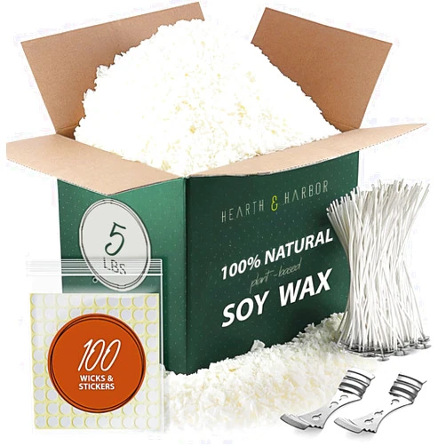 Hearth & Harbor Organic Soy Candle Wax for Candle Making, 5 lbs Natural Candles Making Supplies, Beeswax-Free, Paraffin-Free, Pure Soy Wax Flakes Perfect for Candles, Tealights and Melts