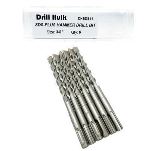 Drill Hulk 3/8-Inch Carbide-Tipped SDS-Plus Rotary Hammer Drill Bit for Concrete, Brick, Stone, Pack of 6