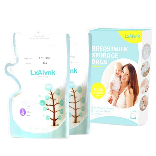 LXAIVNK Breastmilk Storage Bag - 6oz(105 Count), 180ml Breast Milk Storage Bags Freezer, No Leak Milk Storage Bags breastmilk, Strength Thin Design,Breast Milk Bags for Breastfeeding Essentials